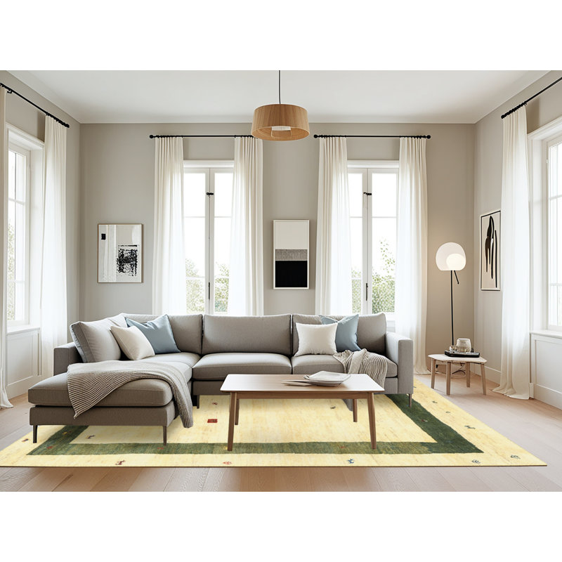 Tapis abstrait vert / beige Guarascio, Rectangle 8 pi x 12 pi