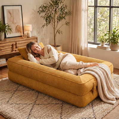 Convertible Corduroy Sleeper Sofa Bed, 3-Position (Sofa/Recliner/Bed) with High-Density Foam, No Assembly Required, Vacuum-Compressed for Easy Shipping