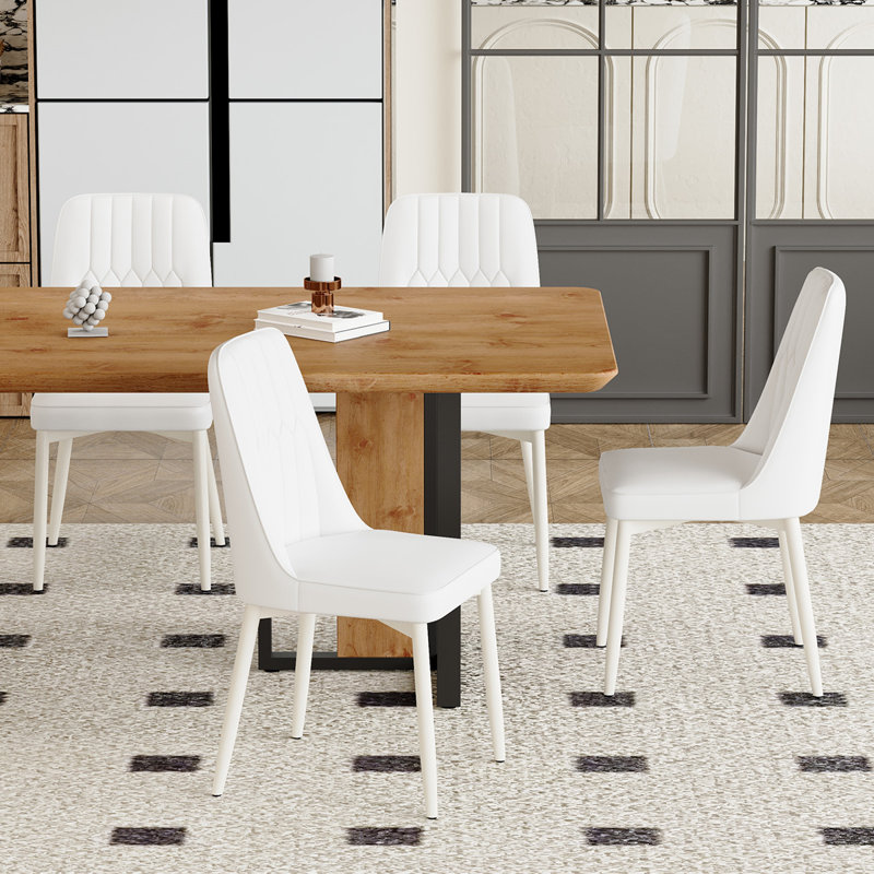 Modern Dining Chairs Set For 2/4/6,Faux Leather Upholstered Kitchen & Dining Chairs, 4, White, White