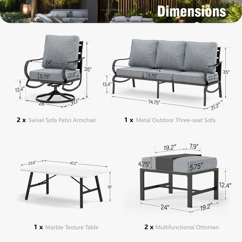 Tapasi 5-7 - Person Patio Conversation Set with Swivel Lounge Chairs & Sofa, Gray, Yes
