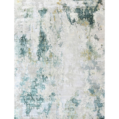 Tapis ivoire et vert noué à la main de haute qualité