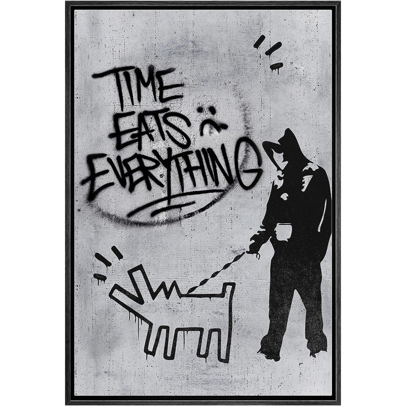«Time Eats Everything Dog Walk On», reproduction sur toile, H 36 po x l 24 po x P 1,5 po, Cadre flottant noir
