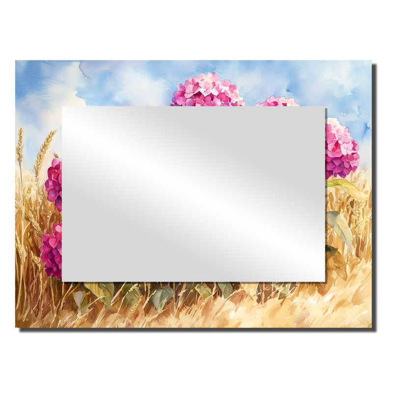 Hydrangeas in the Grain Field II - Art mural miroir floral - imprimé sur métal, 24" x 32"