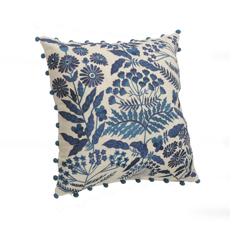 Handmade Floral Embroidered Cotton Throw Pillow