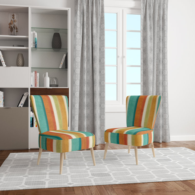 Chaise d'appoint rembourrée à motif floral - Chaise d'appoint moderne à motif floral, Velours rayé bleu / vert / orange