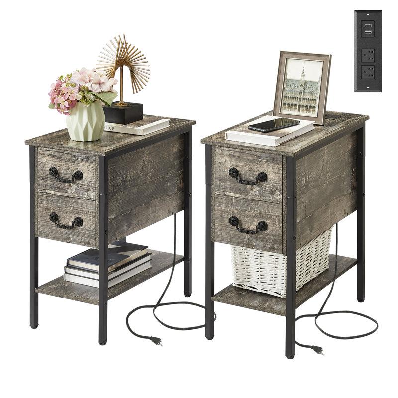 Ortha 2 - Drawer End Table Set and Built-In Outlets, Old School