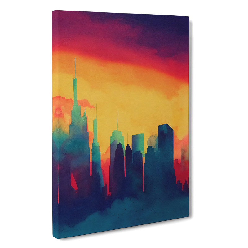 City Skyline In Watercolour No.3 - Wrapped Canvas Print, 50cm H x 35cm W