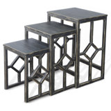 Ensemble de 3 tables gigognes à rennes | Cadre géométrique | Bois d'acajou massif
