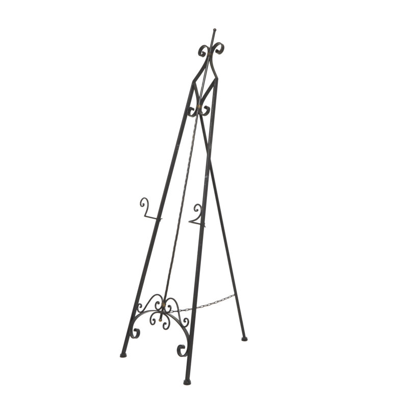 Opalo Metal Tall Adjustable Scroll Black Display Easel with Gold Accents