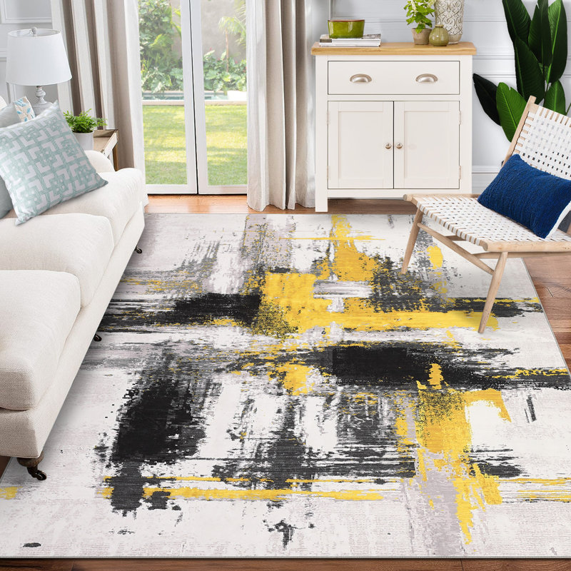 Tapis moderne lavable à la machine, Rectangulaire 8 pi x 10 pi
