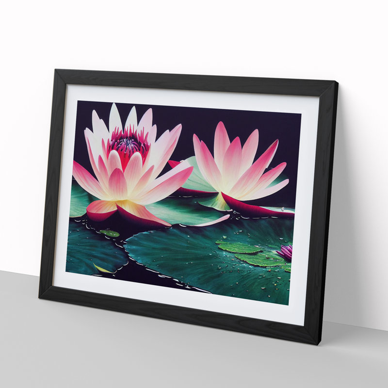 Grand Water Lily Flowers - Print, Black, 46cm H x 64cm W