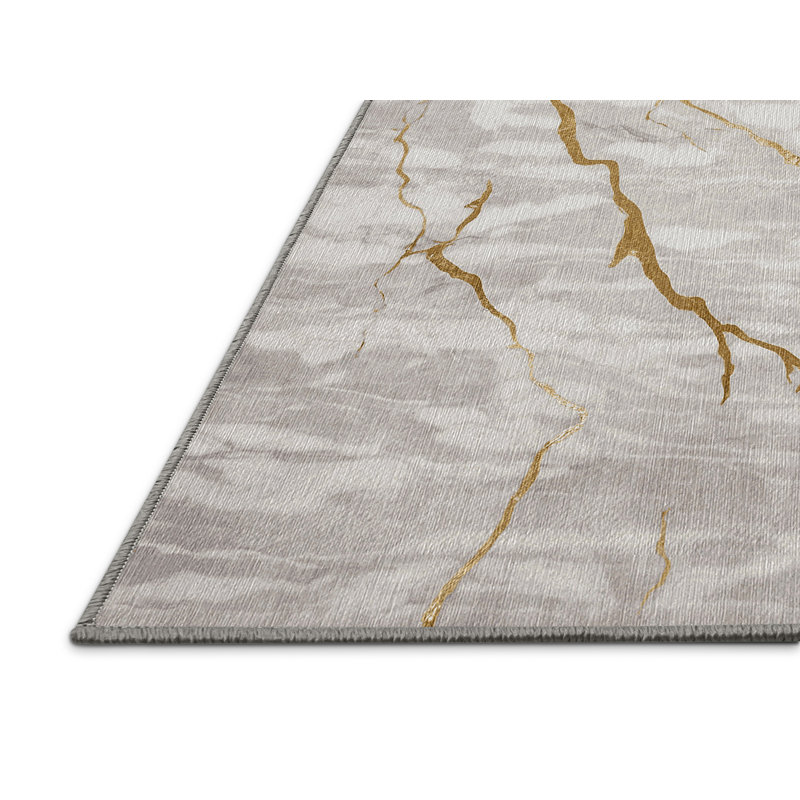 Machine Washable Gray Area Rug, Rectangle 3' x 5'