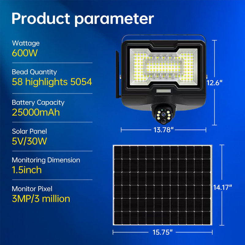 Éclairage de sécurité solaire à énergie solaire avec caméra Wifi