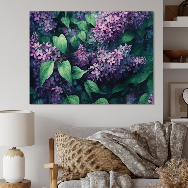 Lilas vert I - impressions florales sur toile, H 16 po x l 32 po x P 1 po, Toile tendue