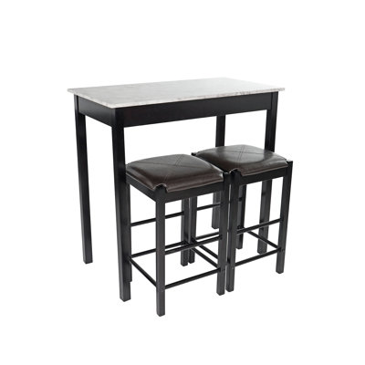 Red Barrel Studio® Remington High Top Counter Height Bar And Pub Table Set With 2 Chairs, Dark Espresso W/White Faux Marble Top -  3EB34C17A306422A801F313FDEC05C0B