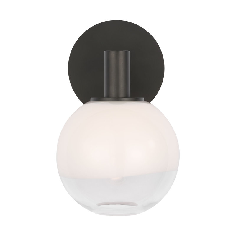 Sean Lavin Torian Bathroom Bedroom Wall Fixture With Milk Clear Glass Mix Shade, 9.625" H x 6" W x 7" D, 1 Light, Aged Iron