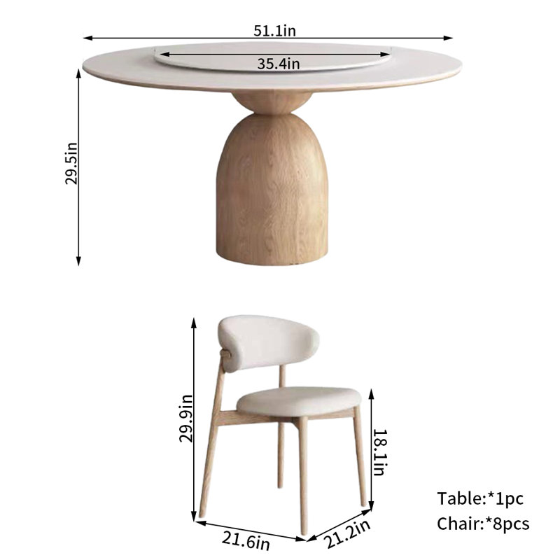 Ensemble de chaises rondes en bois massif, H 29,5 po x L 51,1 po x l 51,1 po