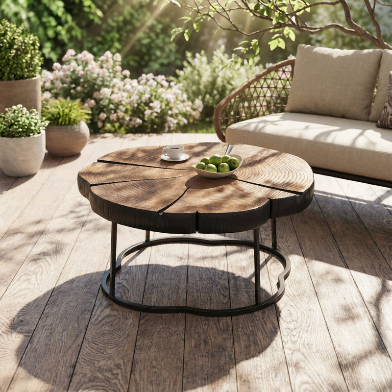 Table basse moderne de forme irrégulière avec base en métal