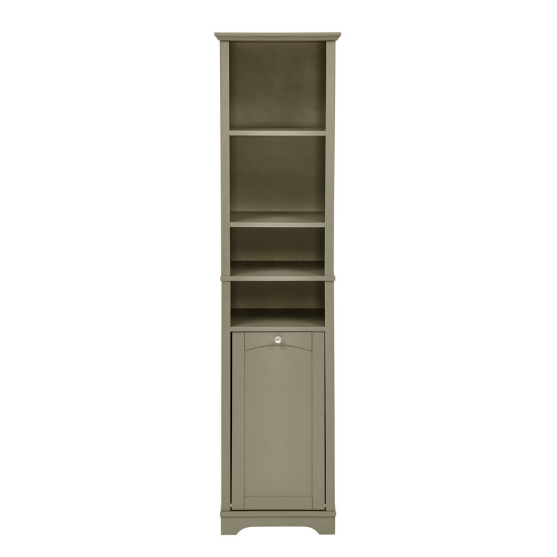 Armoire de rangement pour salle de bain de 64 po de hauteur pour petit espace, armoire sur pied pour salle de bain, bureau à domicile, 4 tablettes réglables et panier à linge, espace de rangement caché pour vêtements, gris