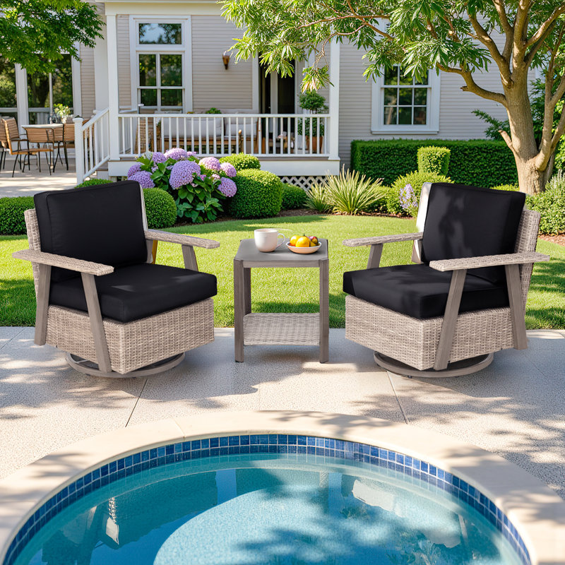 Arusha Antilles Howton 3-Piece 360-Degree Oversized Resin Wicker Outdoor Swivel Rocker Patio Chairs Set, Black