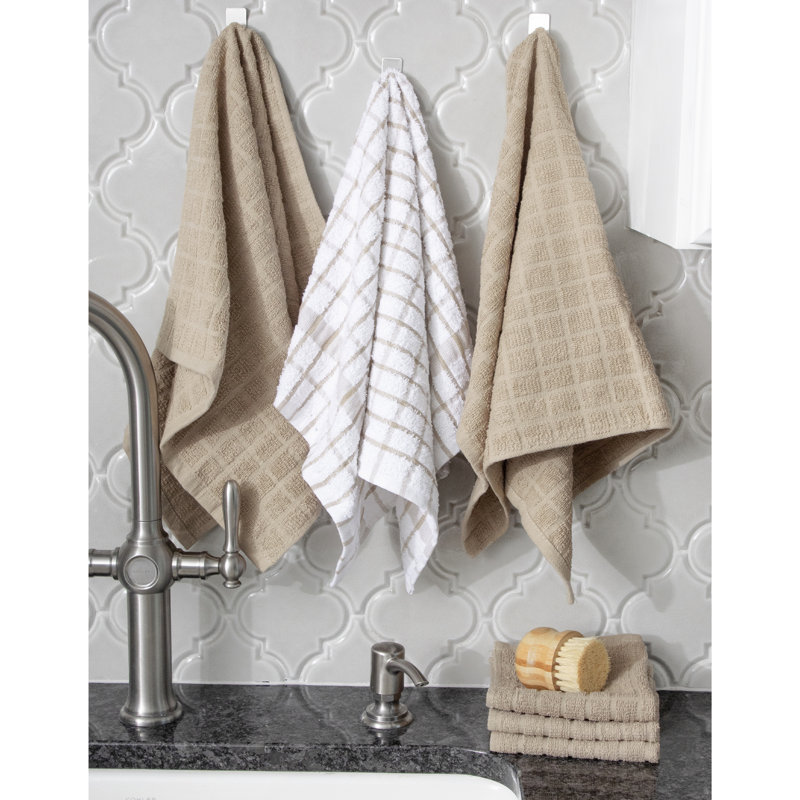 Cotton Plaid Kitchen Towel Linen Set, Putty