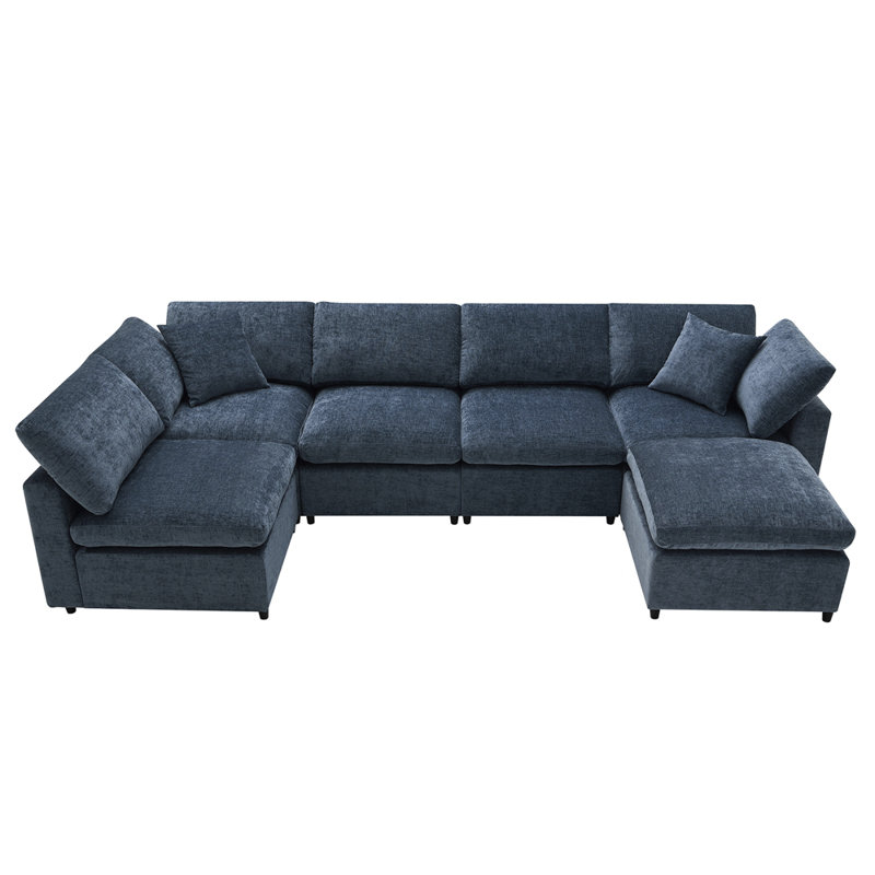 Ensemble de canapé modulaire avec repose-pieds, Bleu très foncé