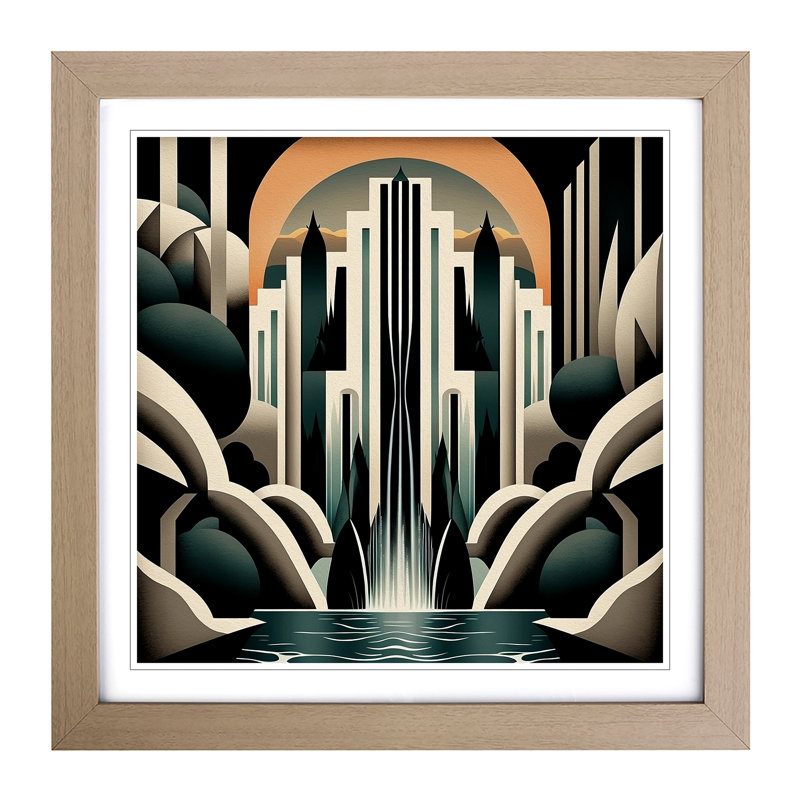Waterfall Art Deco - Framed Print, Oak