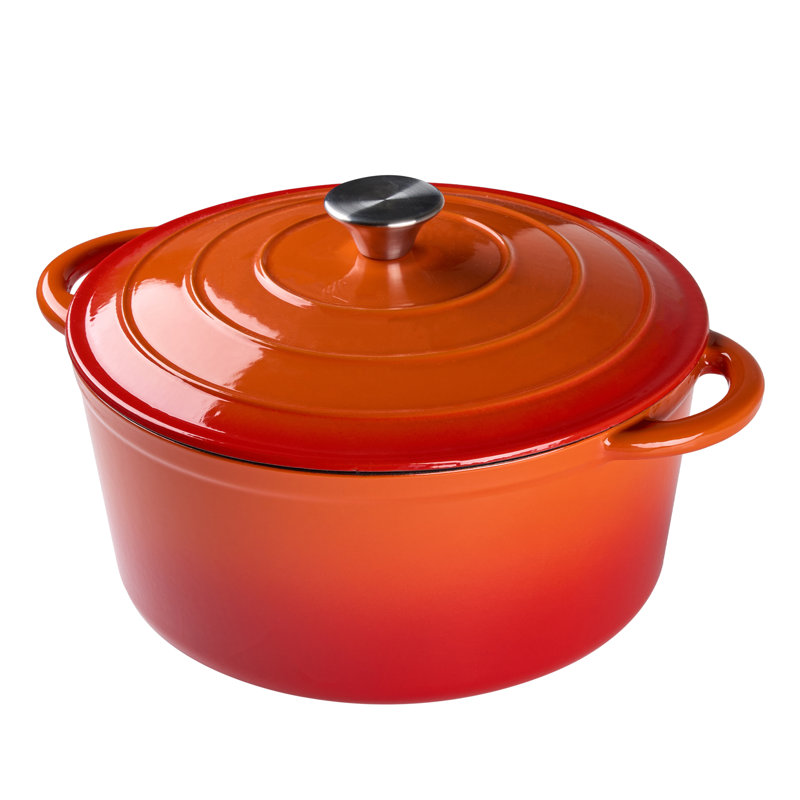 Living And Home Cast Iron Round Dutch Oven, Orange, 5 litres