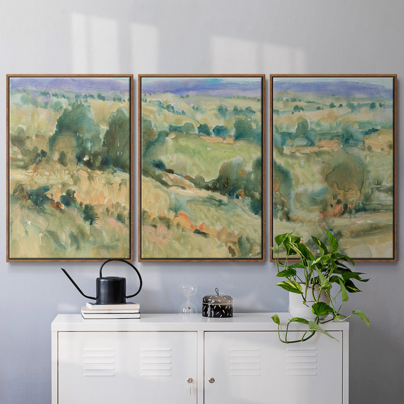 «Soft Lavender Sky I», reproduction sur toile flottante 3 pièces, H 36 po x l 75 po x P 2 po, Noyer