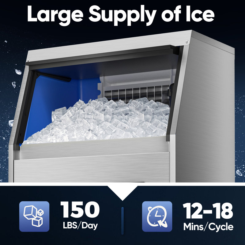 CIM Coolski 150lbs/24h Stainless Steel Under Counter Built-in Freestanding Ice Maker Machine