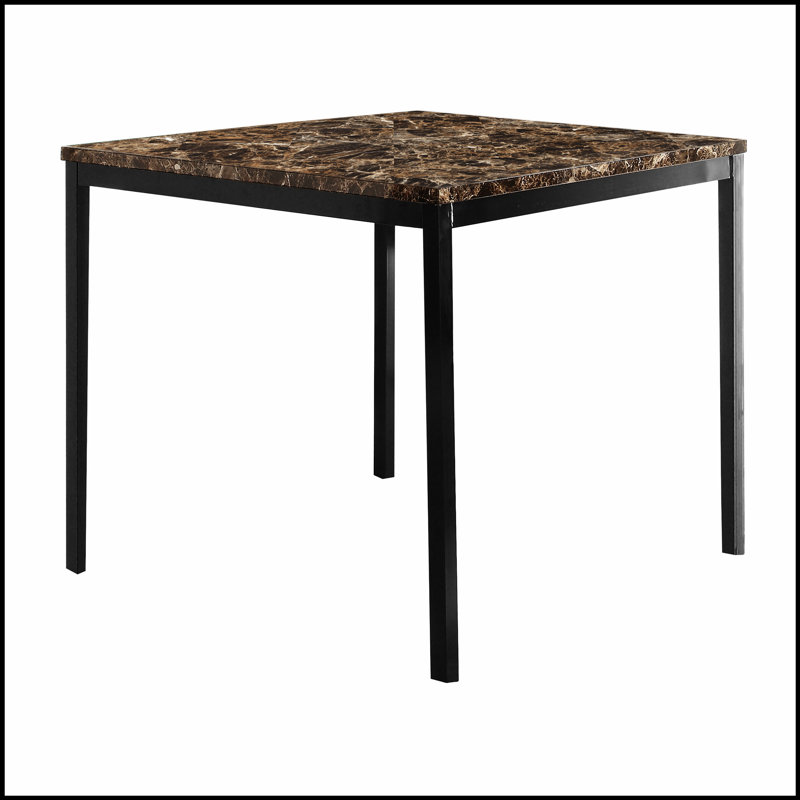 Table à hauteur de comptoir avec structure en métal et plateau en faux marbre, parfaite pour les salles à manger modernes et transitionnelles