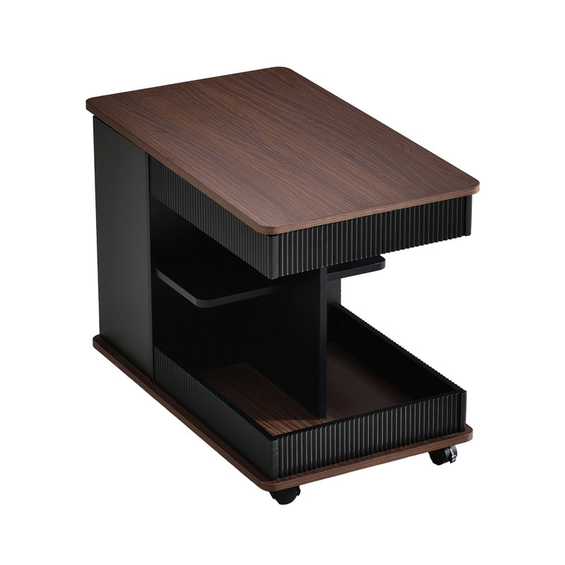 U-Can Adjustable End Table With Wheels, Modern Multifunctional Sofa Side Table With Lift-Top, 360°Rotating Top And Storage Space For Living Room, Small Space