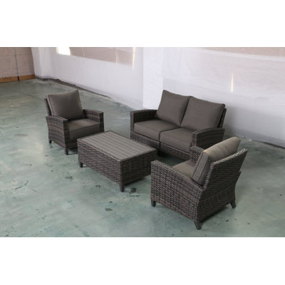 Rebeca Wicker 4 - Person Patio Conversation Set with Cushions
