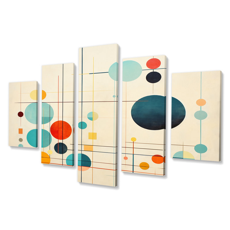 Syncronicities Midcentury Elegant Retro Art - Modern Midcentury Wall Decor - 5 Panels