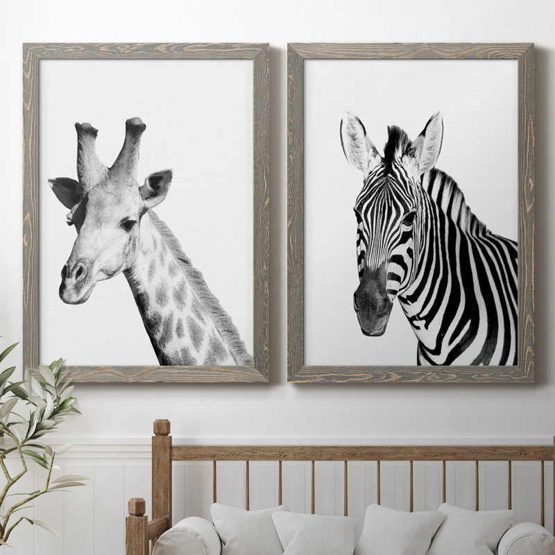 Safari girafe - ensemble de 2 reproductions, Toile avec cadre gris, Pas de tapis, H 37,5 po x l 55 po x P 1,5 po