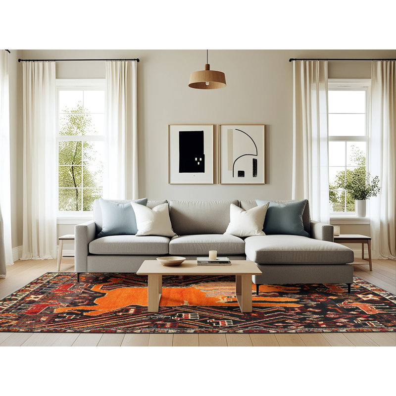 Tapis traditionnel orange / brun, Rectangle 6 pi x 9 pi