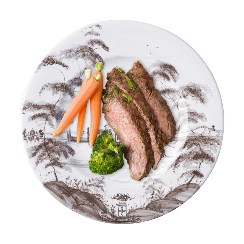 Flint Gray and White Ceramic Dinner Plate with Hand-Painted Design