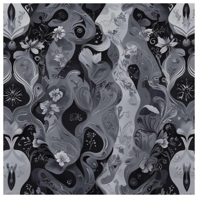 Rideaux de douche noirs et blancs à motif floral très longs, L 70 po x H 84 po