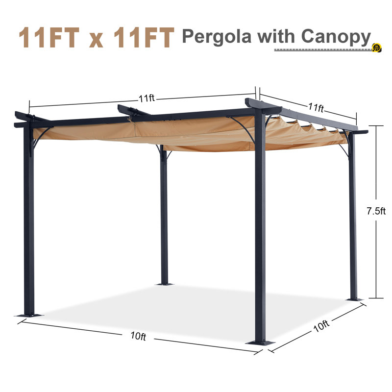 Steel Pergola with Canopy The Pergolas Group, 11.48 ft. x 11.48 ft., Khaki