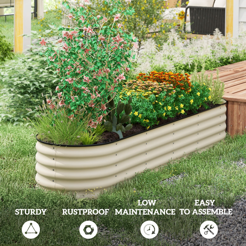 Sairah Metal Raised Garden Bed, Cream, 16.5'' H x 94.5'' W x 23.5"D