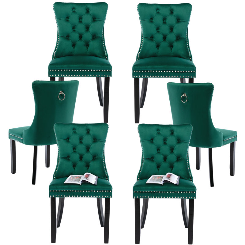 High-end Tufted Velvet Upholstered Dining Chairs Side Chairs Set of 4, Green, Black