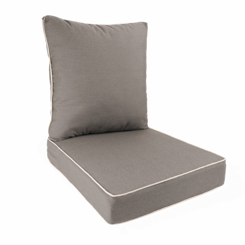 Sunbrella Outdoor Lounge Chair Cushion 2 Piece Set Back & Seat Cushion, Gray