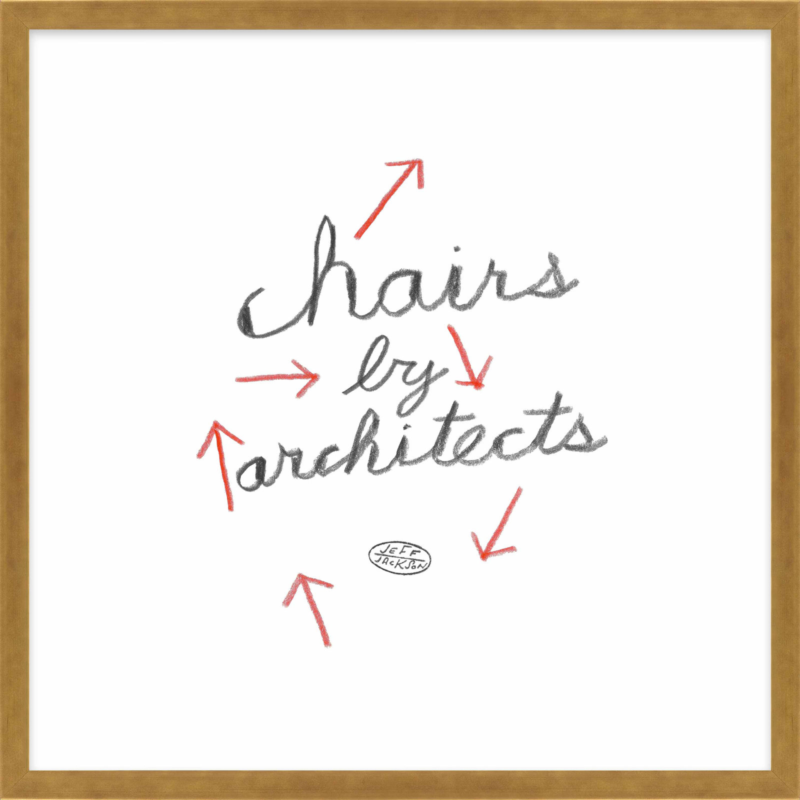 Chairs By Architects by Jeff Jackson, Gold Single Structure Framed Paper, 10" H x 10" W x 1.25" D