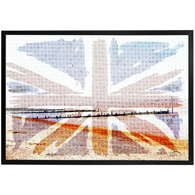 Union Jack Beach - Single Picture Frame Print, Black, 41cm H x 61cm W x 4cm D