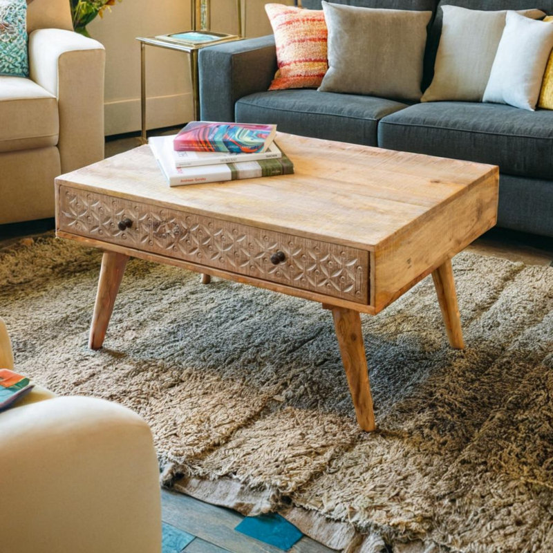 Lonepine Solid Wood Four Leg Coffee Table with Storage