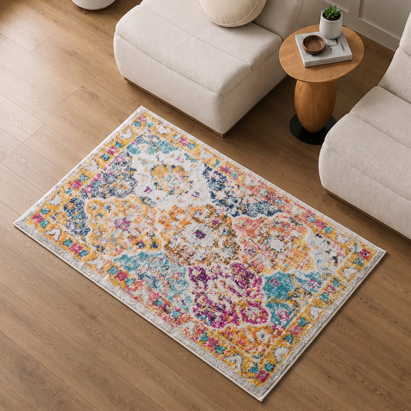 Sterne Machine Woven Beige/Blue/Orange/Pink/Teal/Yellow Indoor Rug, Rectangle 95 x 150 cm