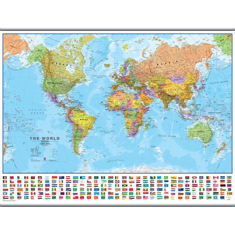 Large World Wall Map Political With Flags - Print, Unframed