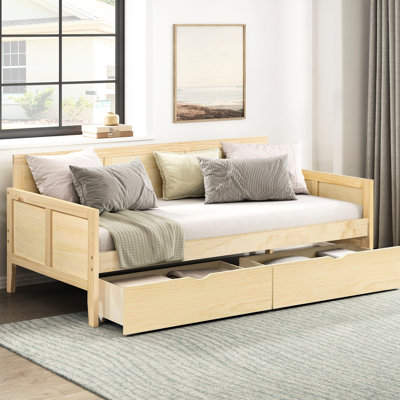 Daybed With Storage Boxes Pine Finish Wooden Bed Space Saving In Smaller Homes Modern Twin Natural For Living Spaces Transitional