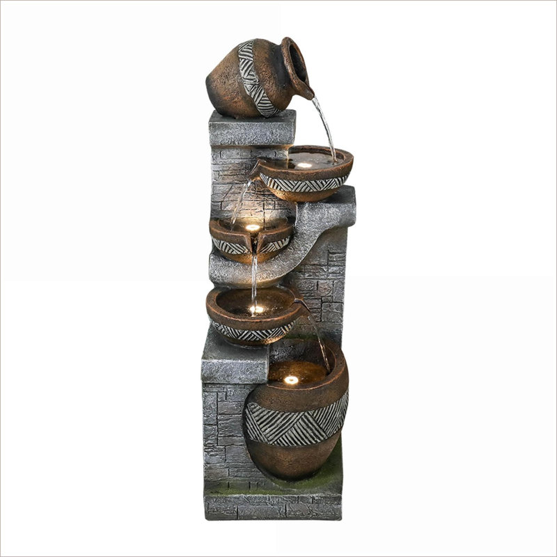 Fountains | 42.5" 5-Tier Modern Waterfall Fountain, Indoor Outdoor Garden | Resin | Tiered