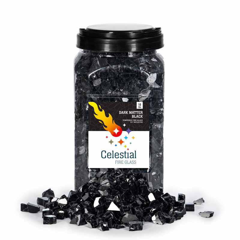Dark Matter Black Reflective Tempered Fire Glass, 10 lb Jar